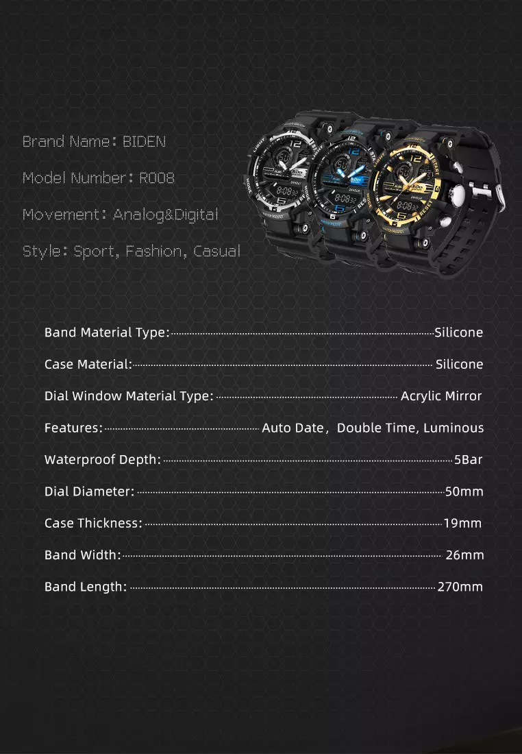 Jam Tangan Pria Digital&Analog Olahraga Pria Tahan Air Luminous Jam Tali Silikon