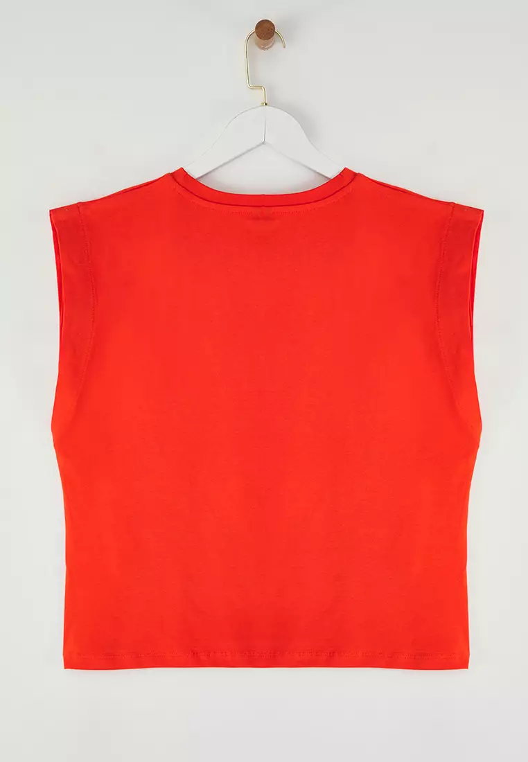 Orange Staple Detail Relaxed Crew Neck Knitted T-Shirt With Padded Look