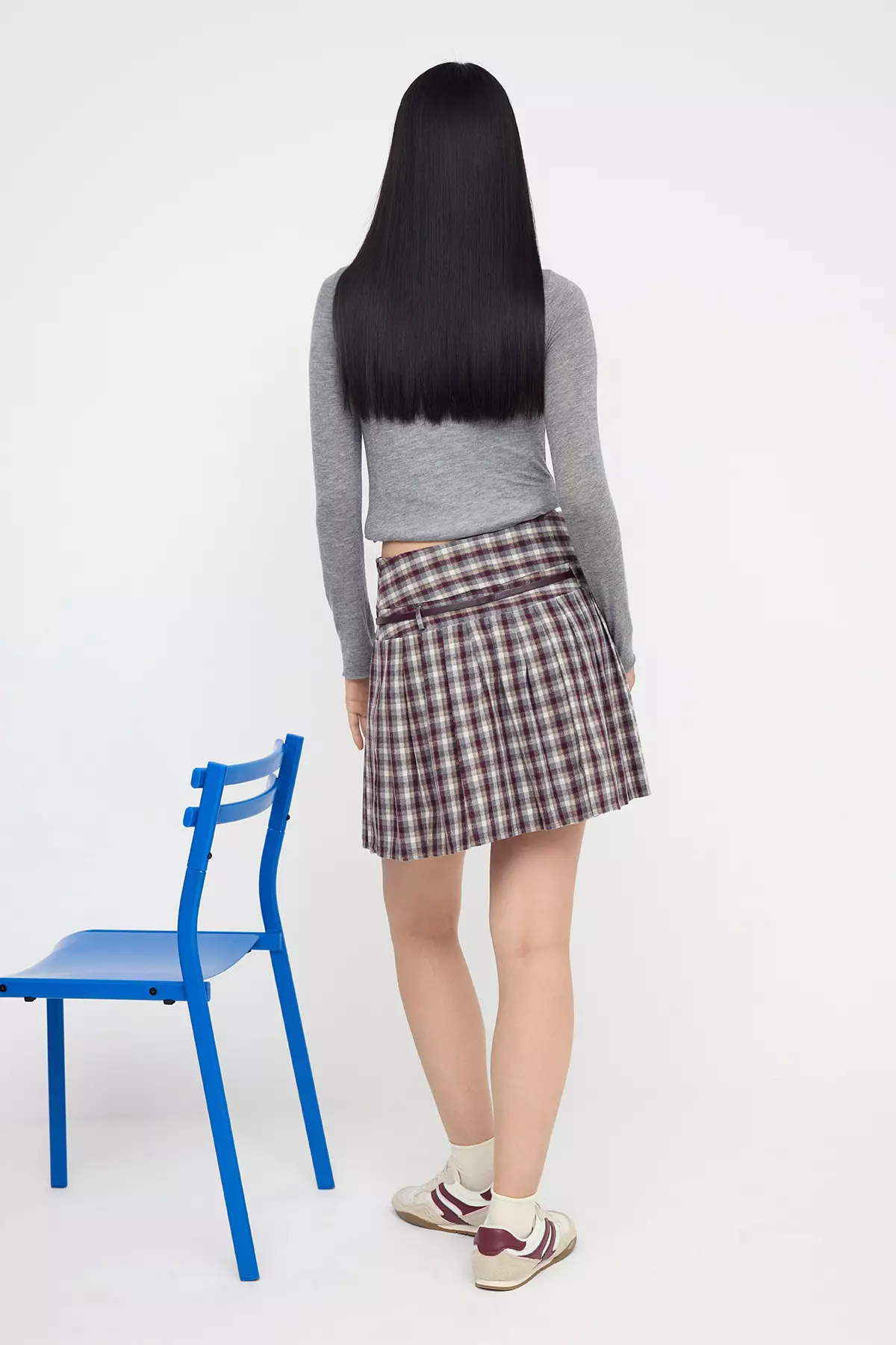 Teen Burgundy Belted Plaid/Checked Winter Mini Skirt Twoaw26Et00056