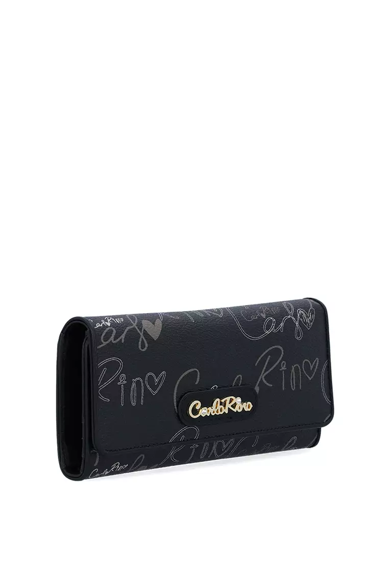 Buy Carlo Rino Black Calligraphy Monogram 3-fold Long Wallet 2026 ...
