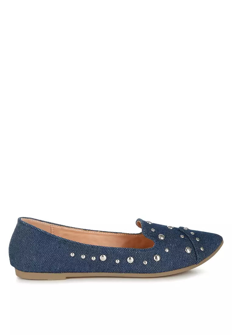 Discount on London Rag  shoes - SKU: Stud Embellished Ballet Flats in Denim