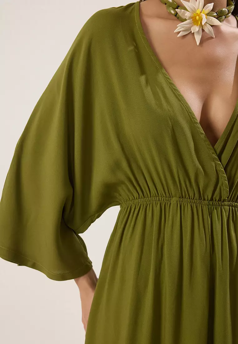 Green Maxi Woven Beach Dress TBESS25EL00083