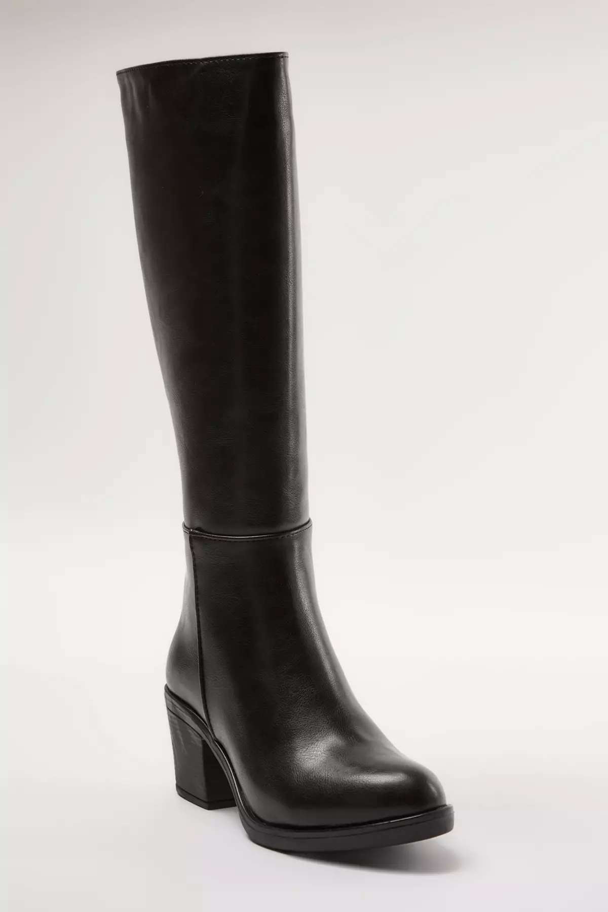 Black Zip-Up Round Toe Women's Block Heeled Boots Takaw25Cz00004