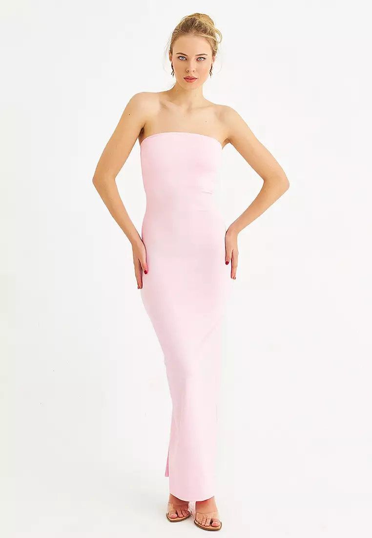 Strapless Slit Maxi Dress