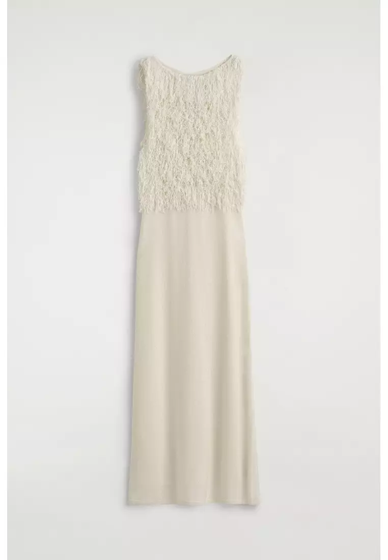 FRINGED KNITTED COLUMN DRESS