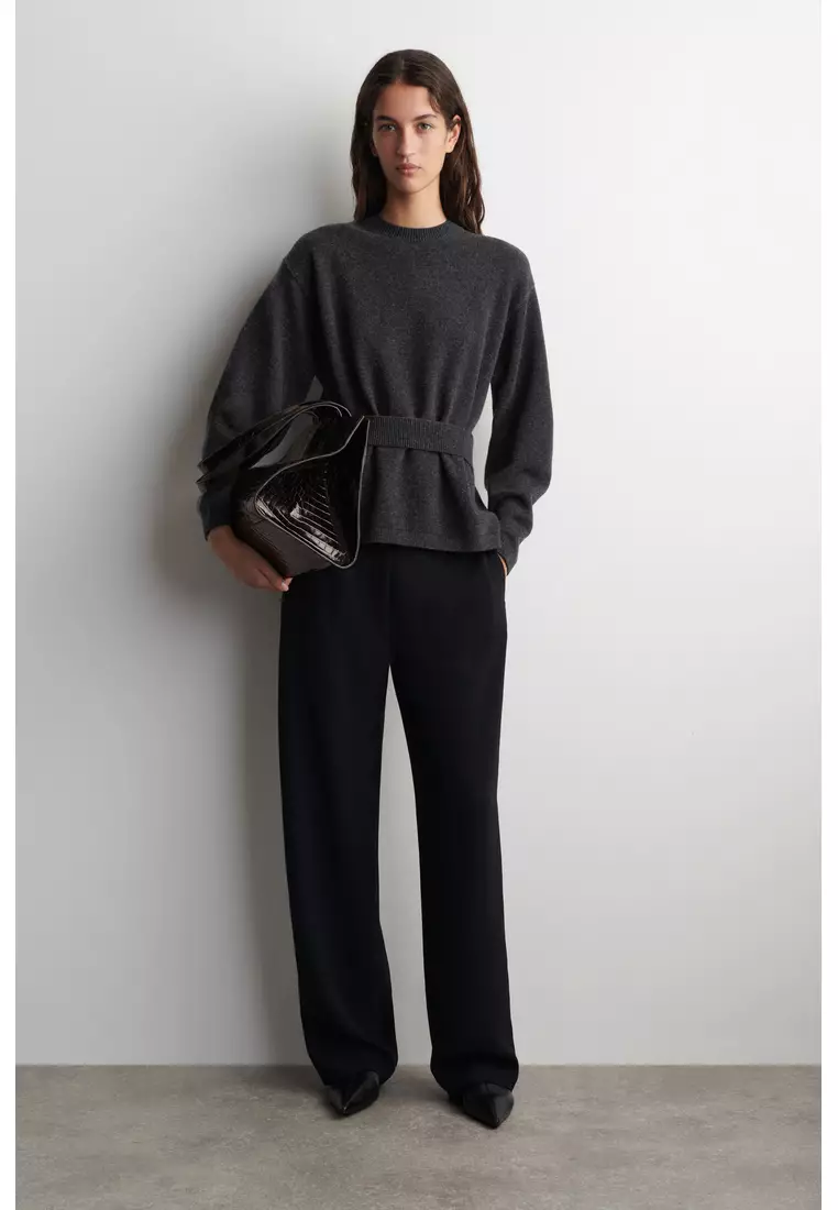 BELT-DETAIL MERINO WOOL JUMPER