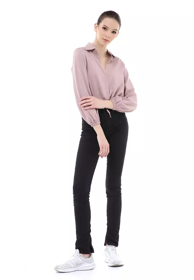 Brielle Atasan Wanita Kemeja Crop Lengan Panjang Material Crinkle ORIGINAL - Lilac