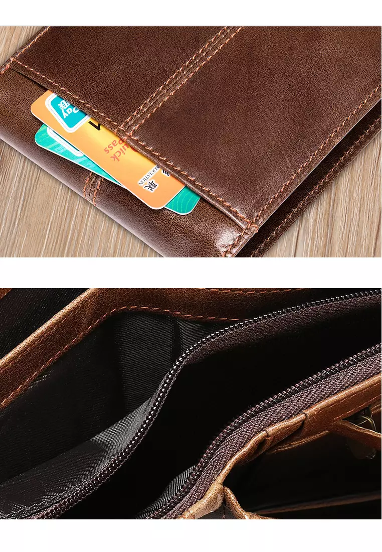 男士真皮 RFID 雙折短皮夾銀包