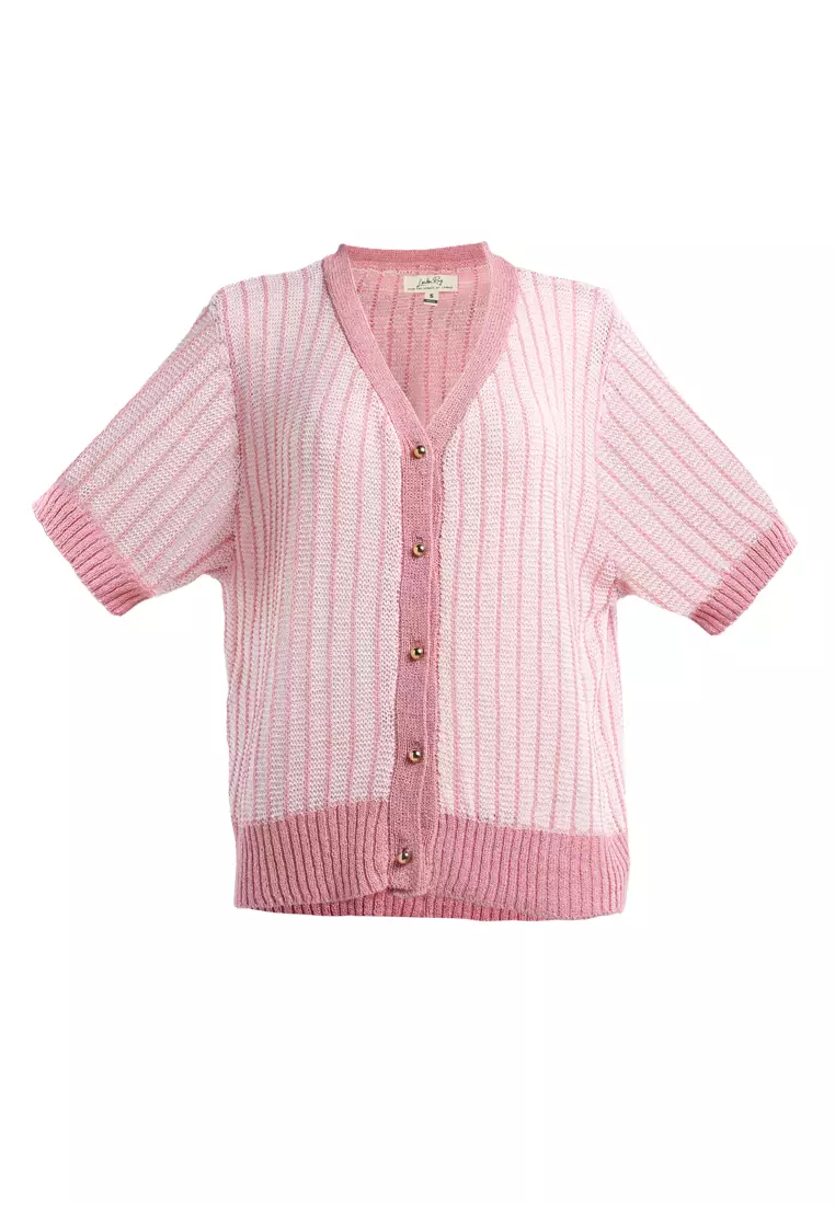 Pink V Neck Cable Knitted Top
