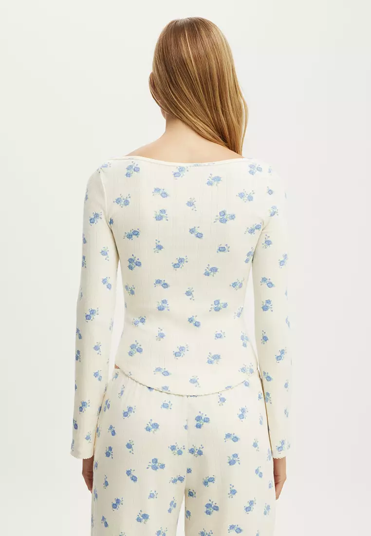 Dreamy Soft Pointelle Boat Neck Long Sleeves Top