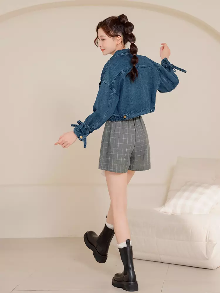 Faux Two-Piece Plaid A-Line Skirt Shorts [BA7339]