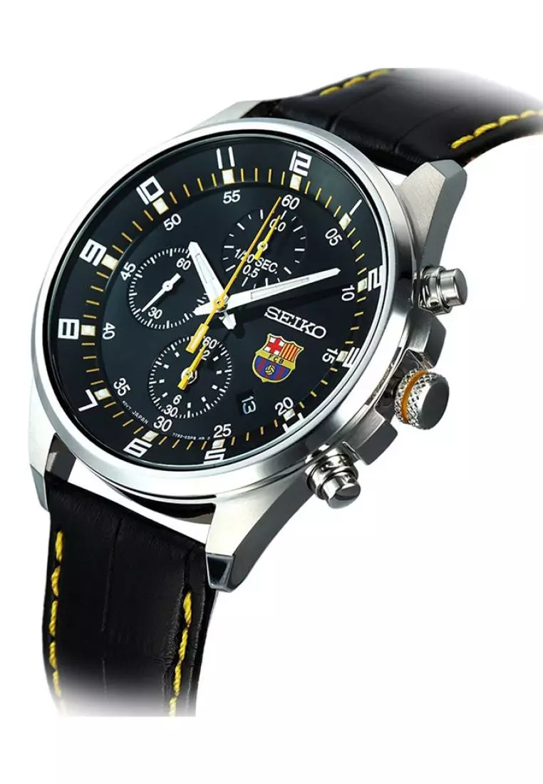 Jam Tangan Pria Seiko Chronograph FC Barcelona SNDD25 Strap Leather Black