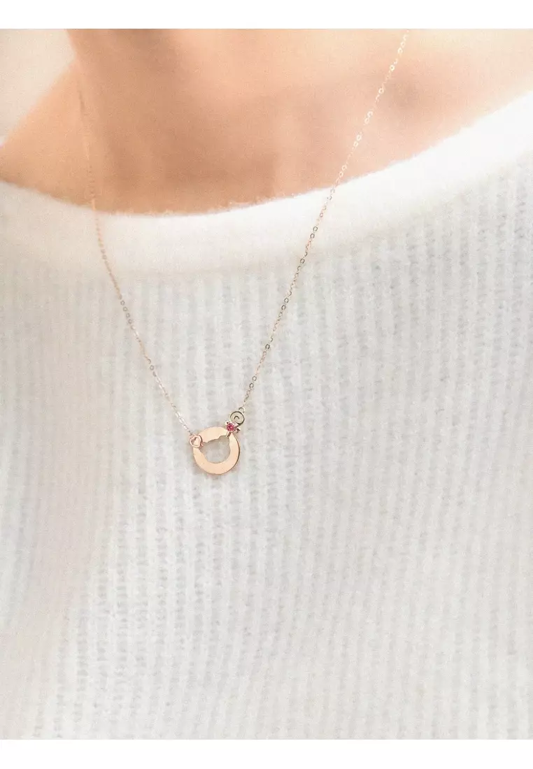 Delicate Gold 18K Yellow & Rose Gold Open Teddy Bear Ruby Necklace for Women 92100N