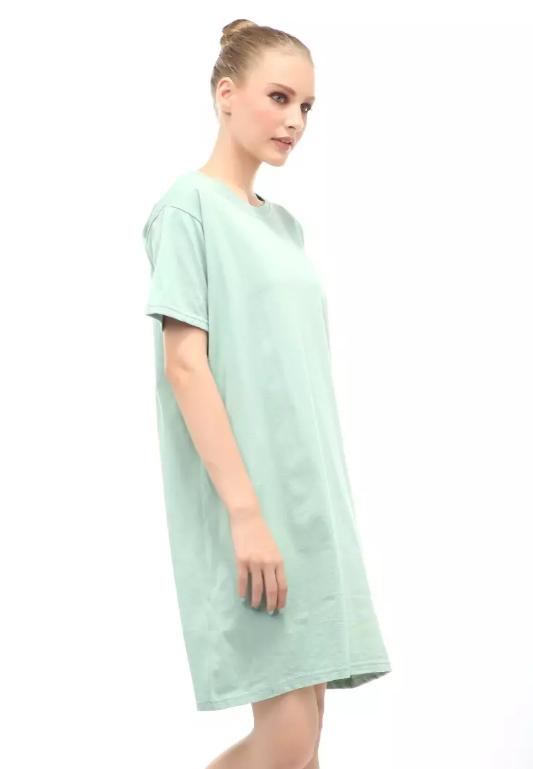 Finch Midi Dress Wanita Short Sleeves Motif Polos - Sage Green