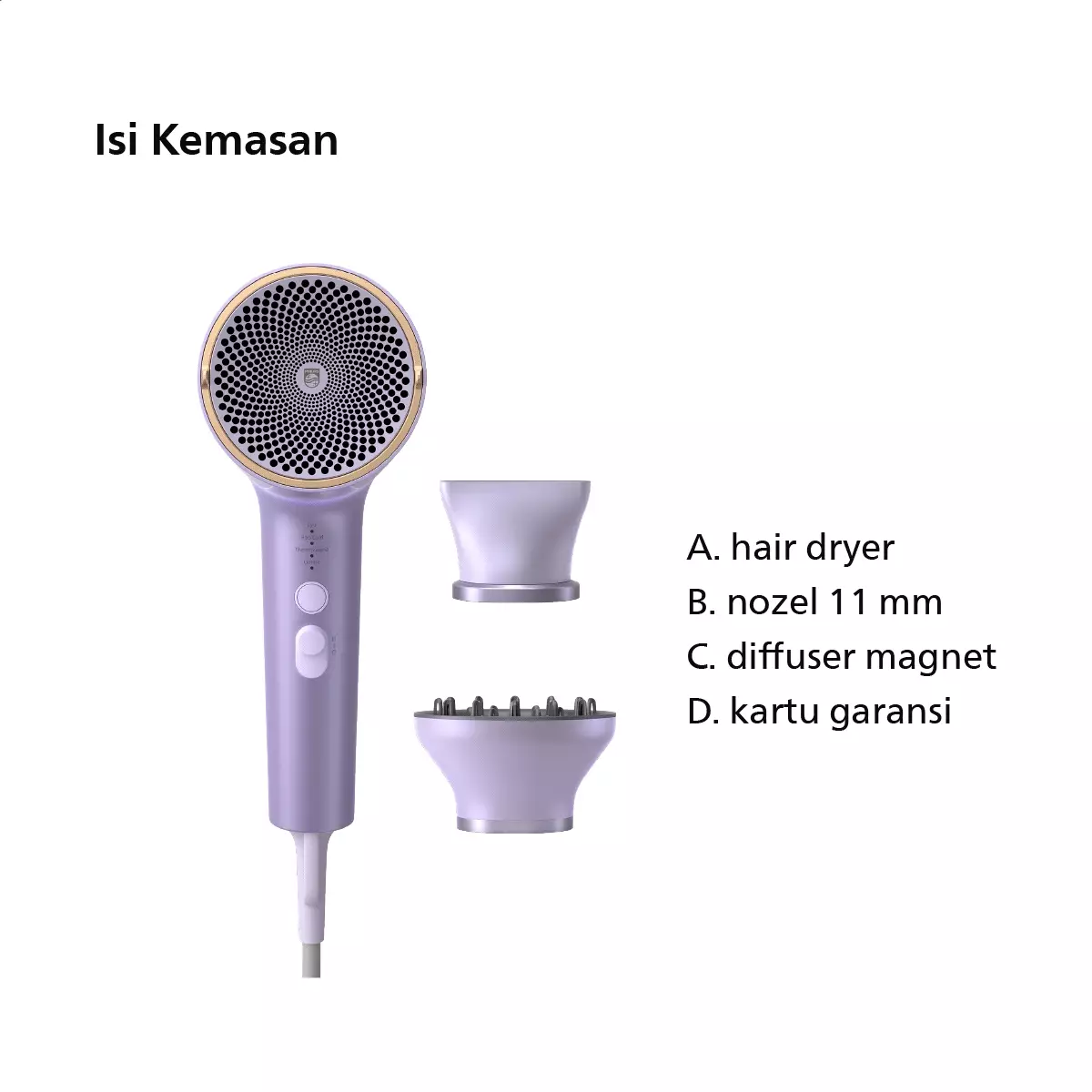 Philips Hair Dryer Metal Purple Magne BHD720/10 Pengering Rambut