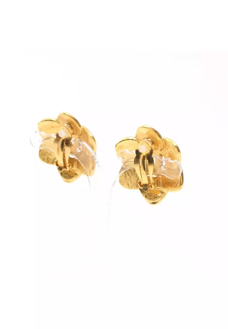 CHANEL vintage COCO Mark Earring pink Plated Gold Women