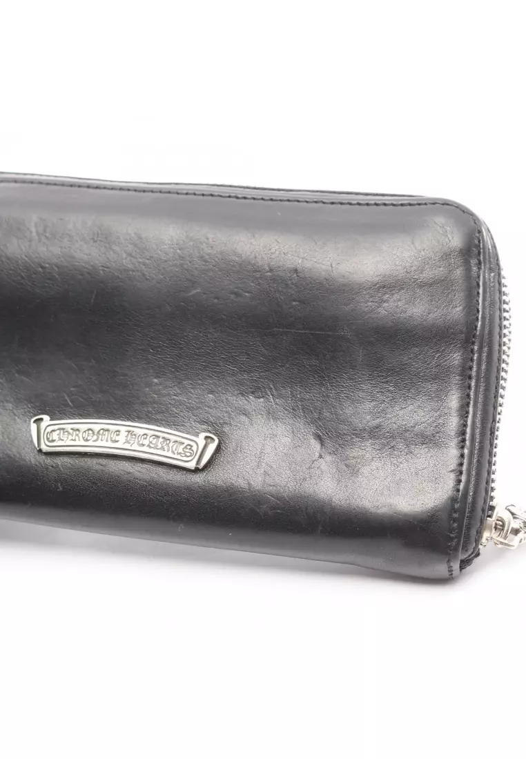 Pre-Loved Chrome Hearts REC F ZIP BS round zipper long wallet leather black