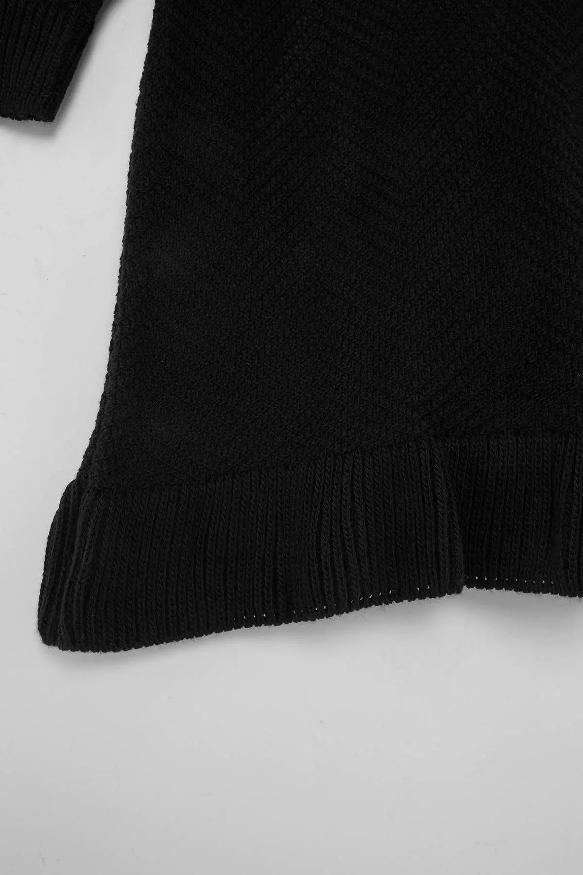 Black Plain Short / Mini Ruffle High Neck Knitwear Dress Twoaw26El00099