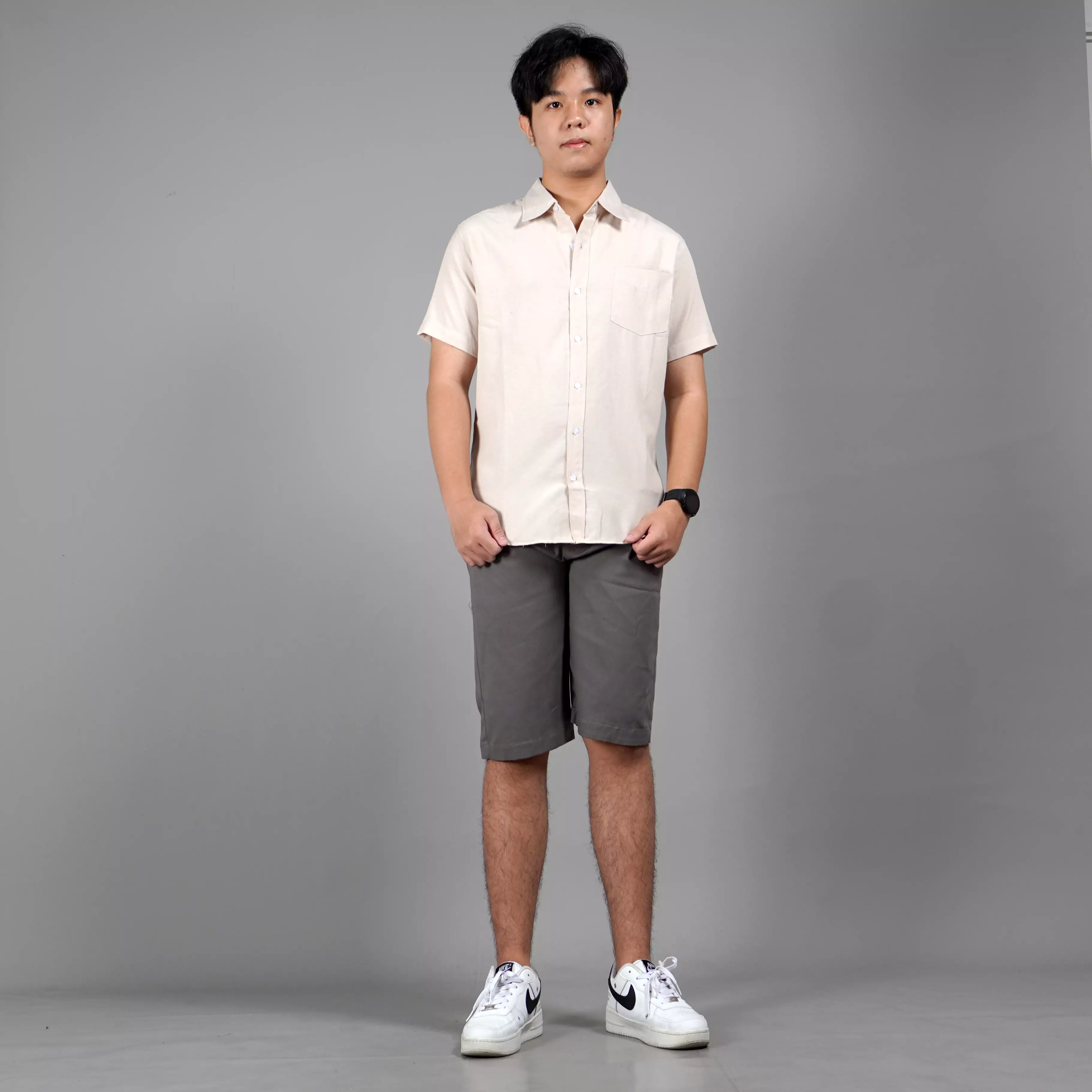 CALEB Work Shirt Casual Shirt Kemeja Pria Lengan Pendek - BEIGE