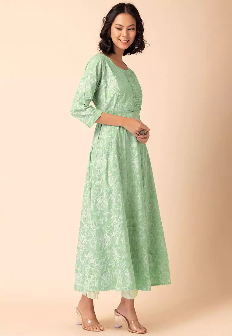 Buy Indya Light Green Floral Jaal Print Cotton Dress Online | ZALORA  Malaysia