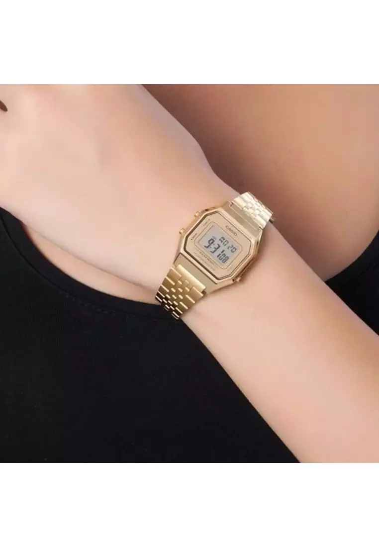 Women's Vintage Watch LA680WGA-9 Digital Watch Gold Stainless Steel Band Ladies Watch