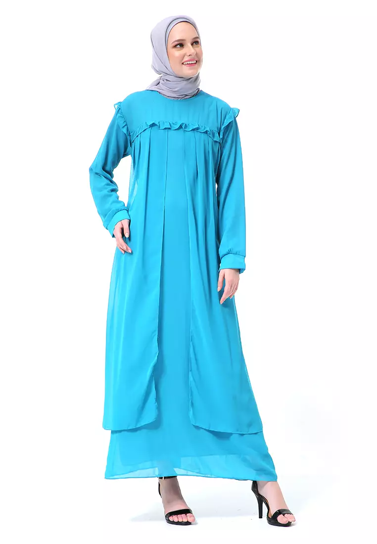 Syabrina Gamis Maxy Design Renda Fashion Muslimah Wanita High Quality - Toska