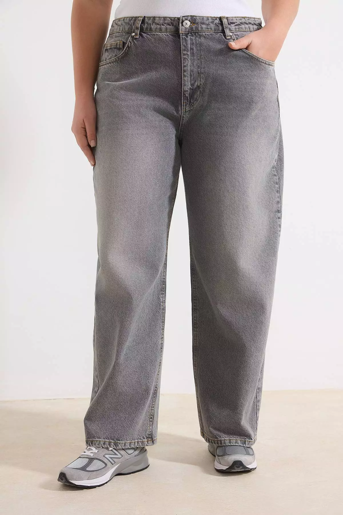Gray High Waist Barrel Baggy 100% Cotton Non-Stretch Plus Size Jeans Tbbaw26Cj00043