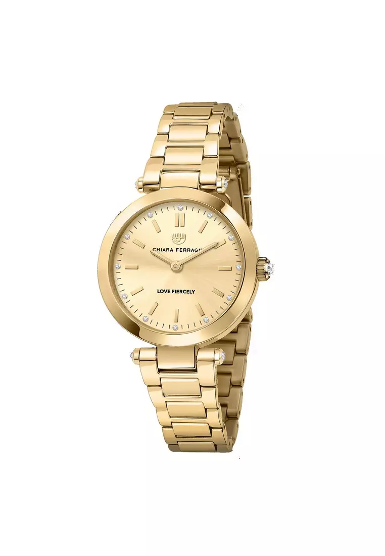 [For Lover]【2 Years Warranty】 Chiara Ferragni Lady Like 34mm Yellow Gold Sunray Dial Women's Quartz Watch R1953103504