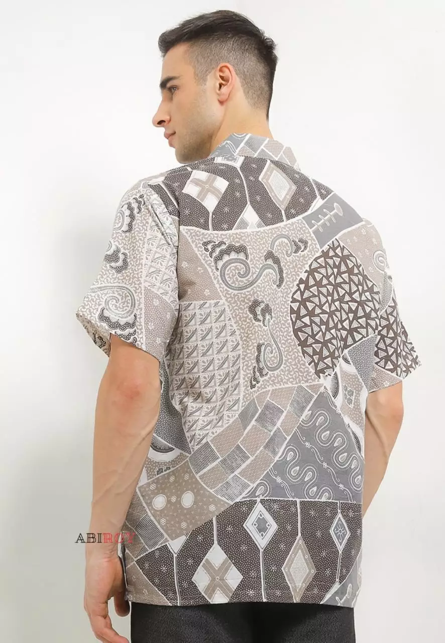 Setyawira Abu Kemeja Batik Pria Premium Slimfit Lengan Pendek JLAN