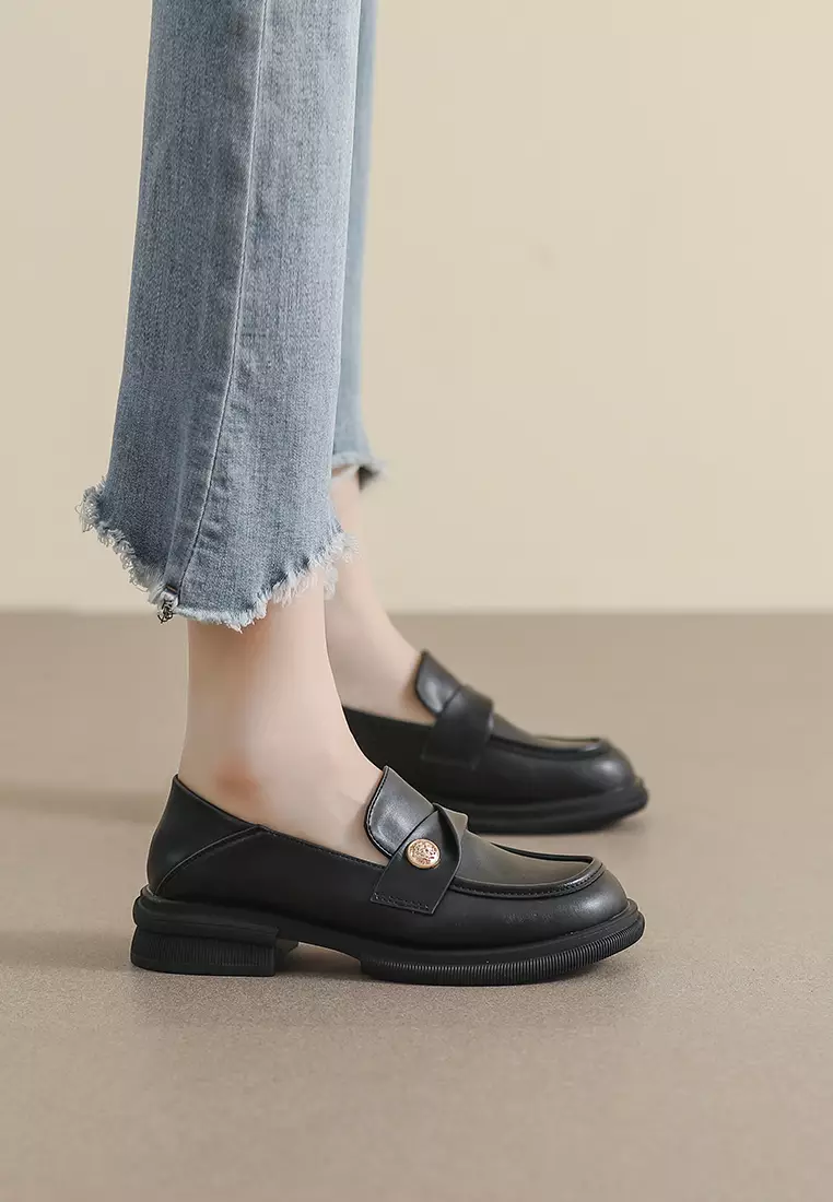 3.5CM 褶皺搭帶仿皮樂福鞋 WW105-16