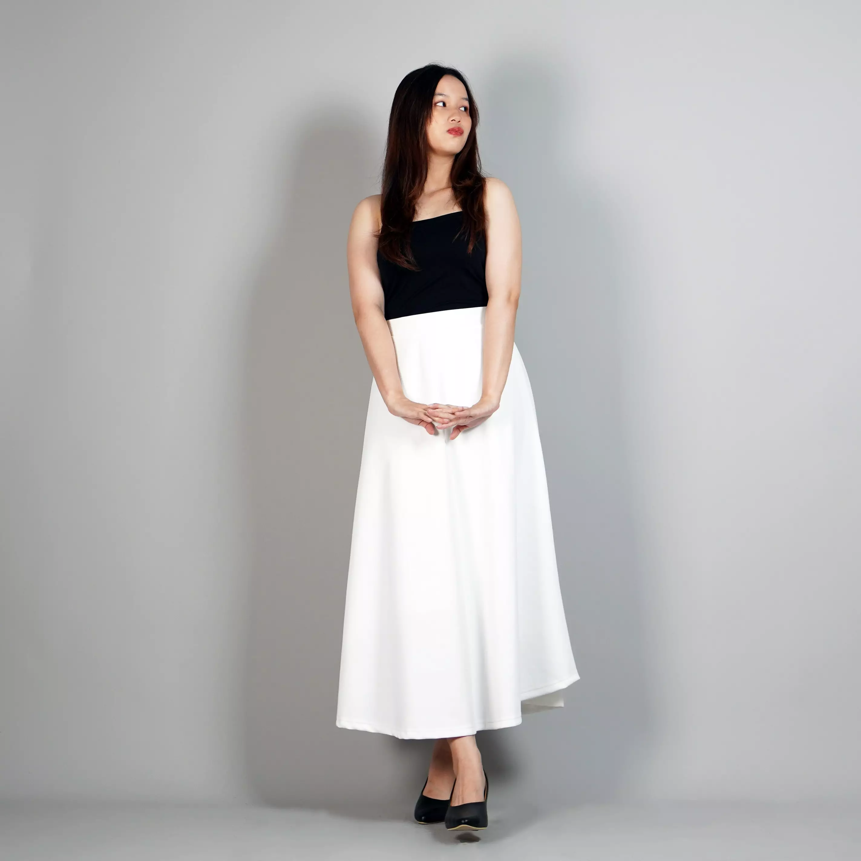 RACHEL Rok Panjang Wanita Rok Putih Polos Rok Maxi Skirt Korean Style - PUTIH
