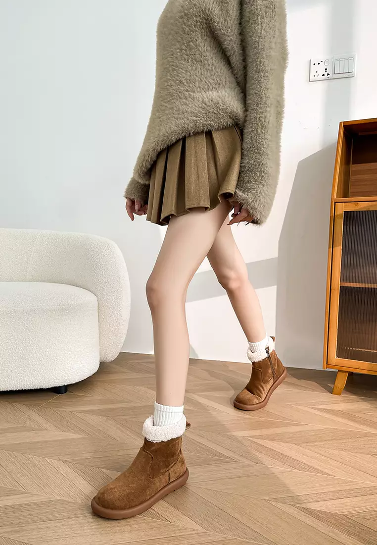 Zipper Suede Mid Snow Boots WW3557-3