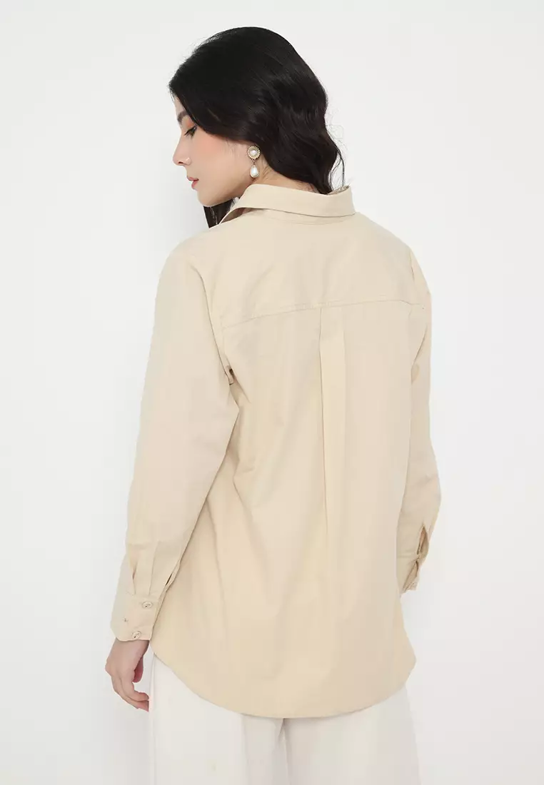 Kemeja Blouse Wanita Katun Bordir Bunga Warna Cream – Outfit Elegan untuk Kerja & Acara By Brilliant Girl Warna CREAM