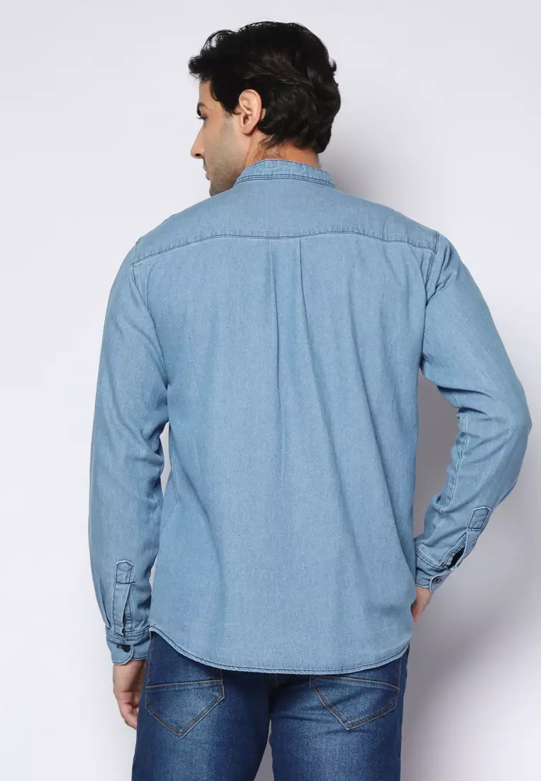 Kemeja Denim Glorys Krah Mandarin KT L/S Light Blue 182503