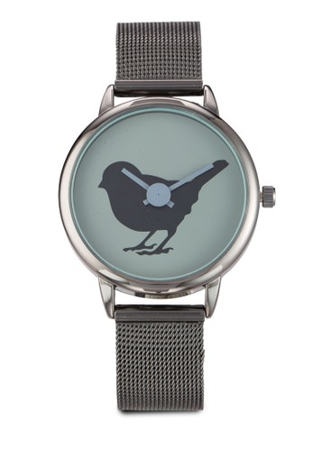 Round Face Graphic Mesh Strap Watch
