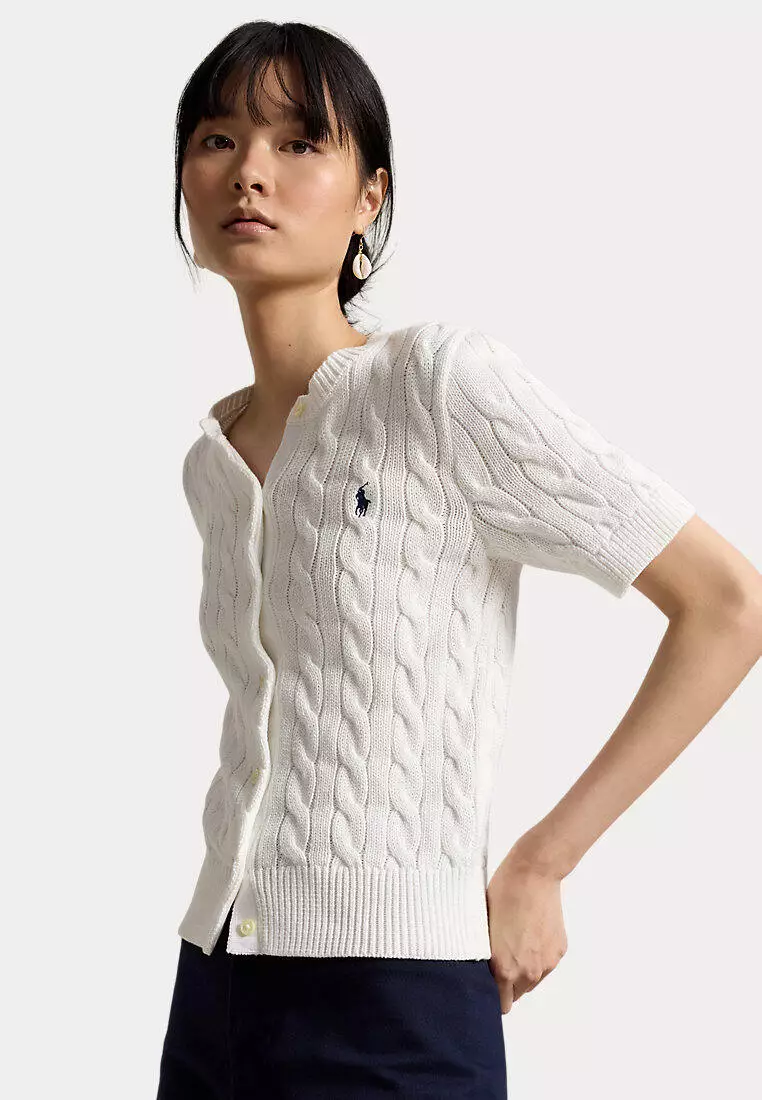 Cable-Knit Cotton Short-Sleeve Cardigan