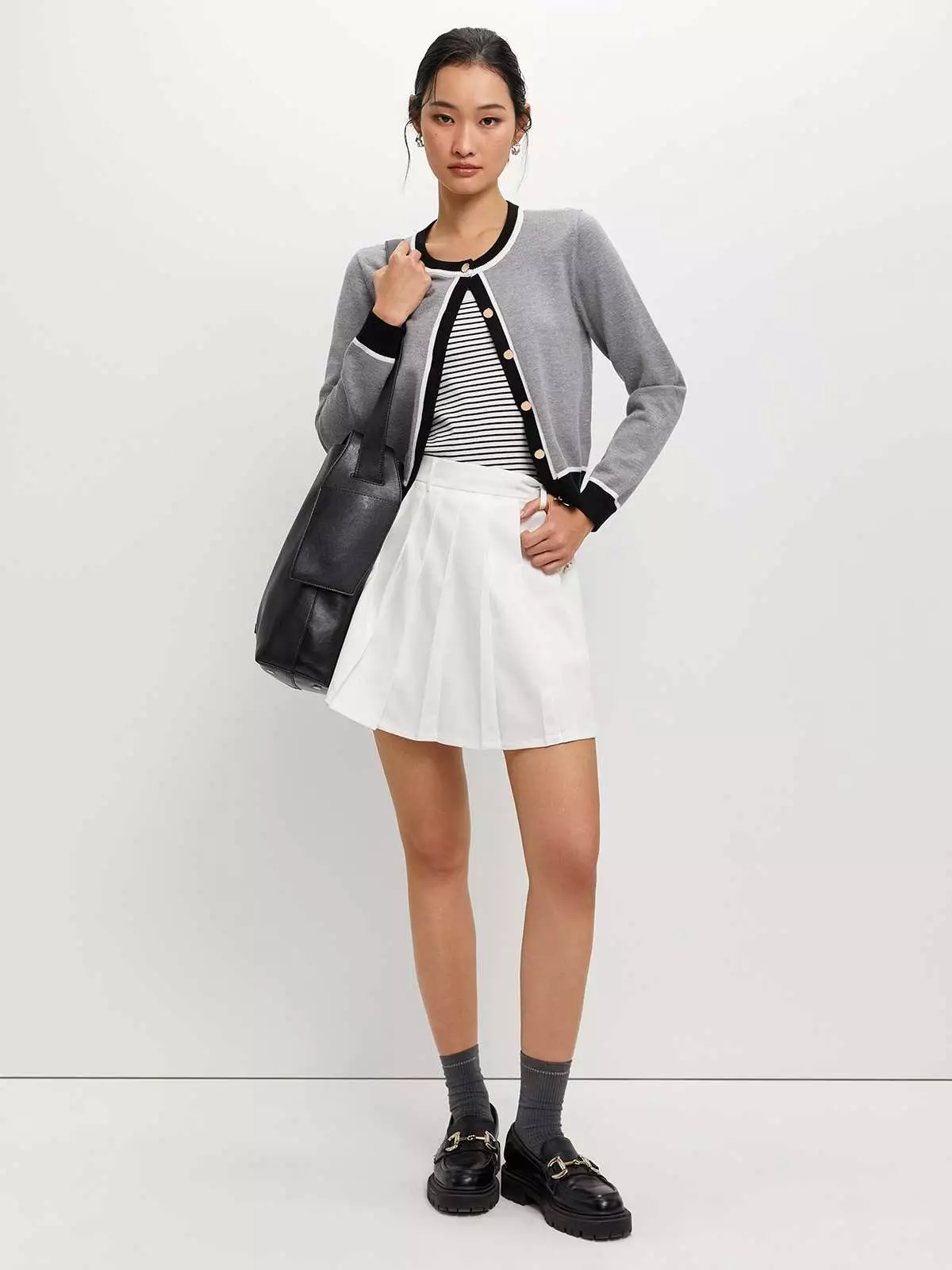 Contrast Trim Cardigan - Grey