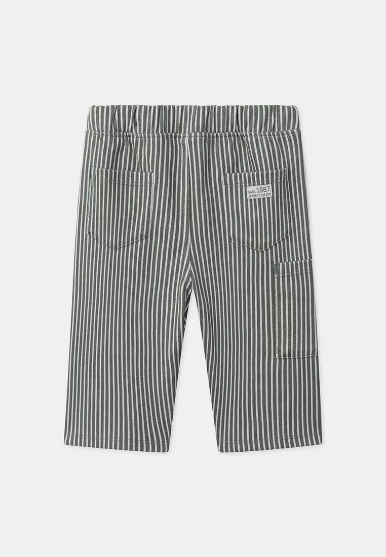 Khaki And White Stripe Twill Pants