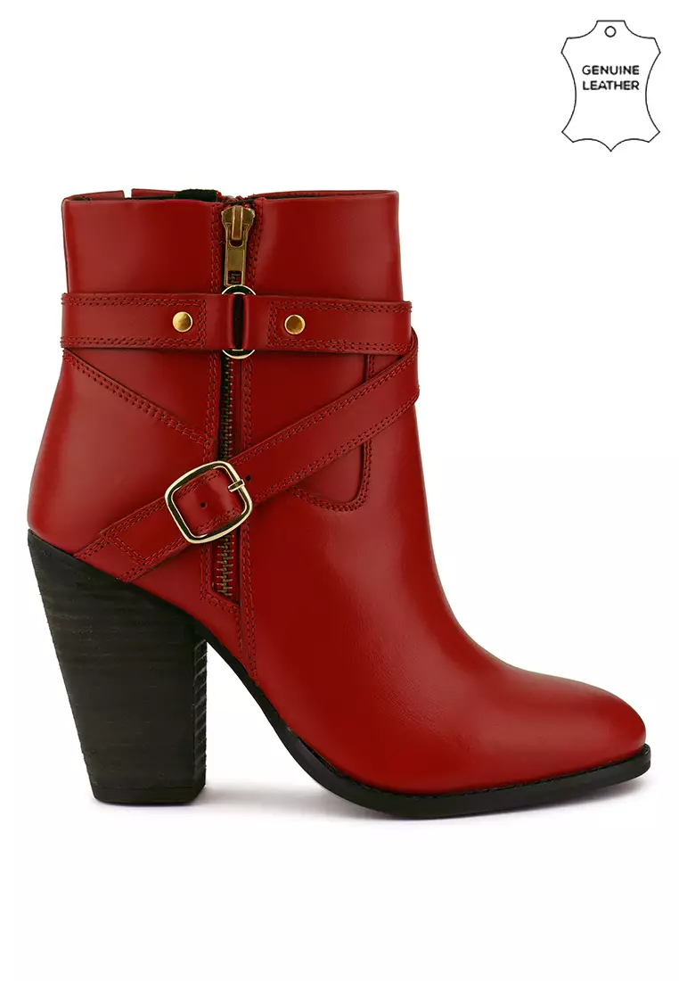 Red high sale heeled ankle boots