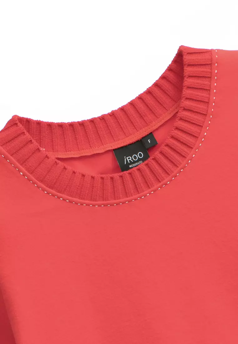 Petal Sleeve Tee With Contrast Stitching Detail