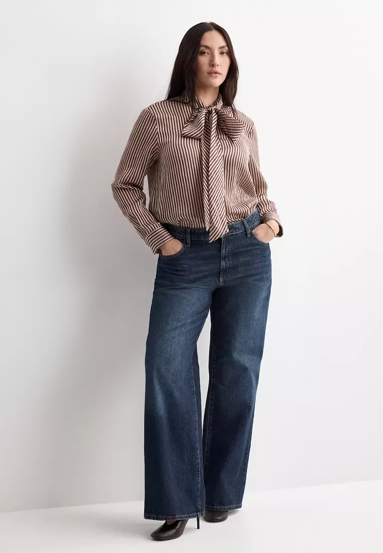 Striped Blouse With Bow Tie Neck