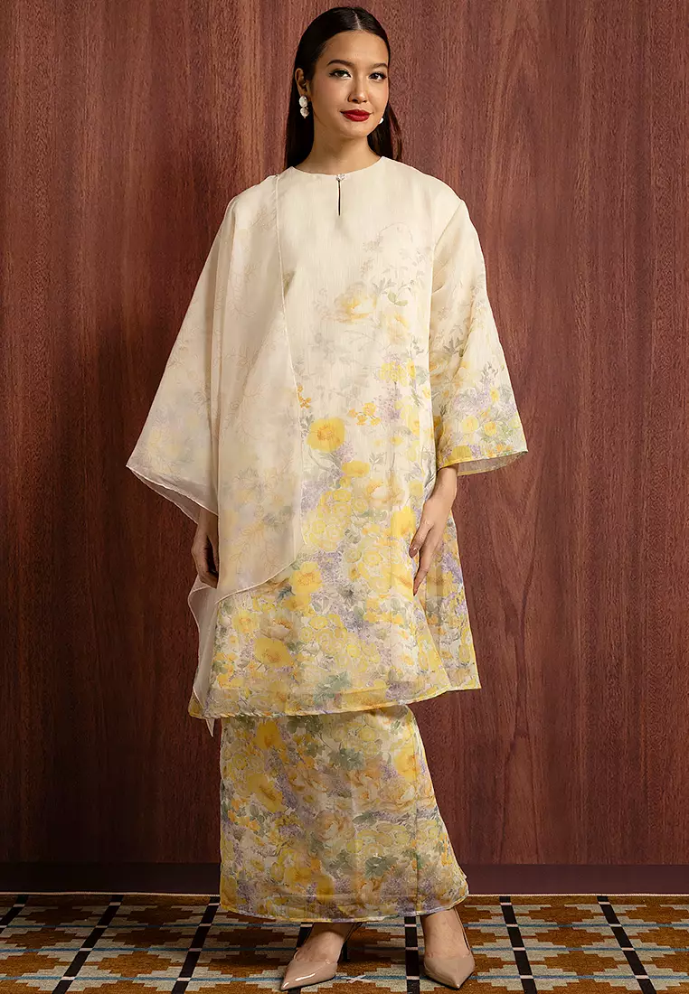 IRIS PRINTED KURUNG LABUH SET WITH SHAWL