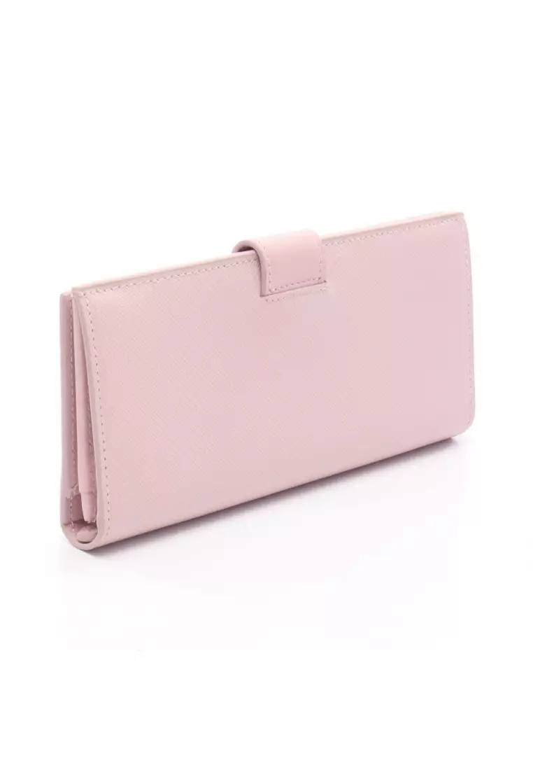 PRADA ★ Saffiano Pink Long Wallet PRADA Pre-Loved Prada SAFFIANO TAB triangle logo Bi-fold Long