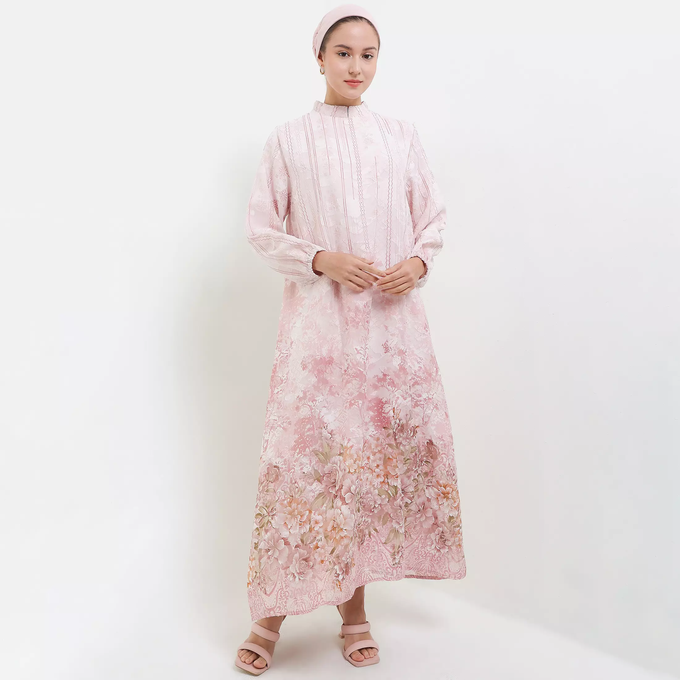 MFMW Listra Dress Gamis Pink Motif Bunga