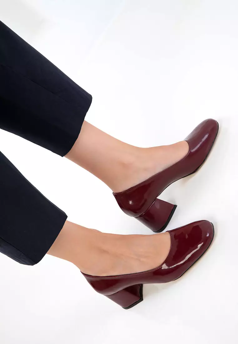 Burgundy Patent Leather Women'S Classic Heeled Shoes 20808