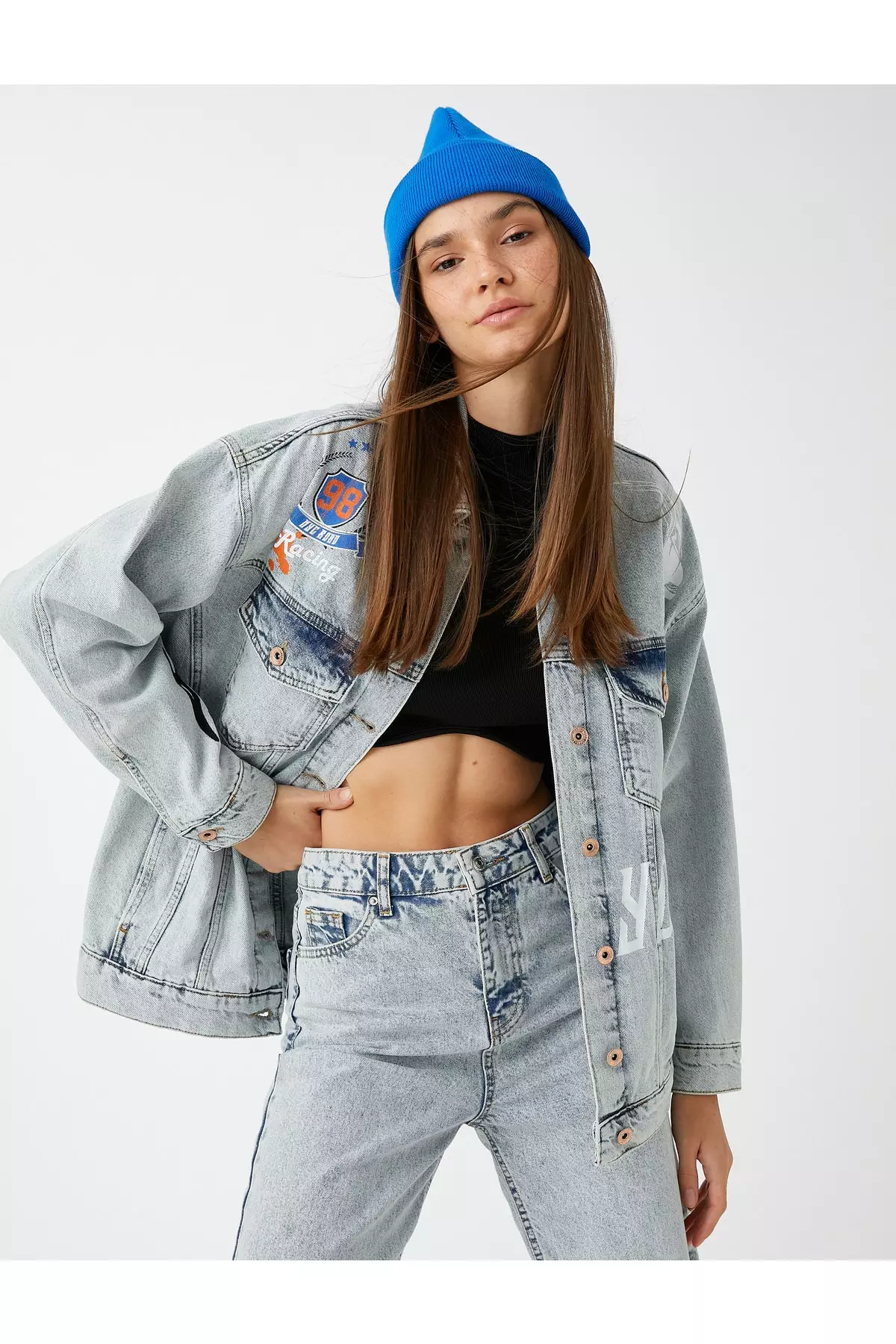 Oversized printed 2024 denim jacket