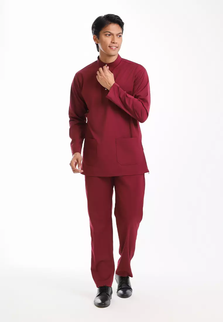 Forest x Hatta Dolmat Baju Melayu Cekak Musang Dewasa - BM24104-56Maroon