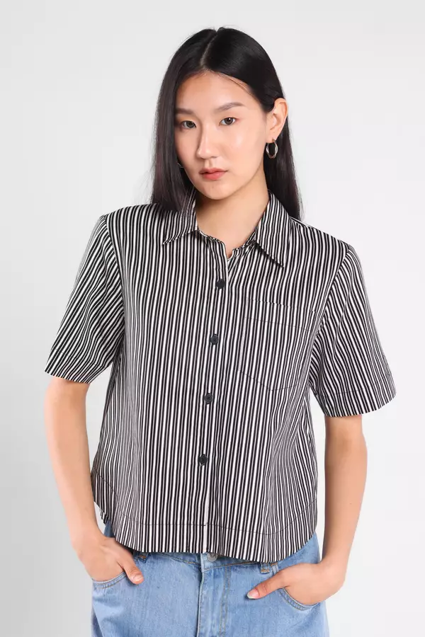 Minimal - Caron - Kemeja Wanita Motif Garis - Black Colour Black