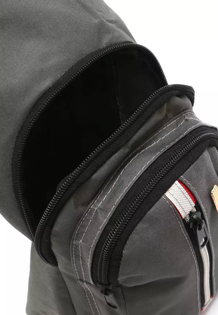 Roger Slingbag Casual Pria Desain Simple Large Storage Material Canvas ORIGINAL - Grey