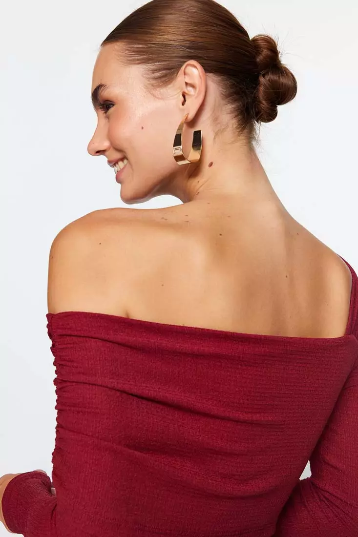 Asymmetrical Collar Detail Knitted Bodysuit